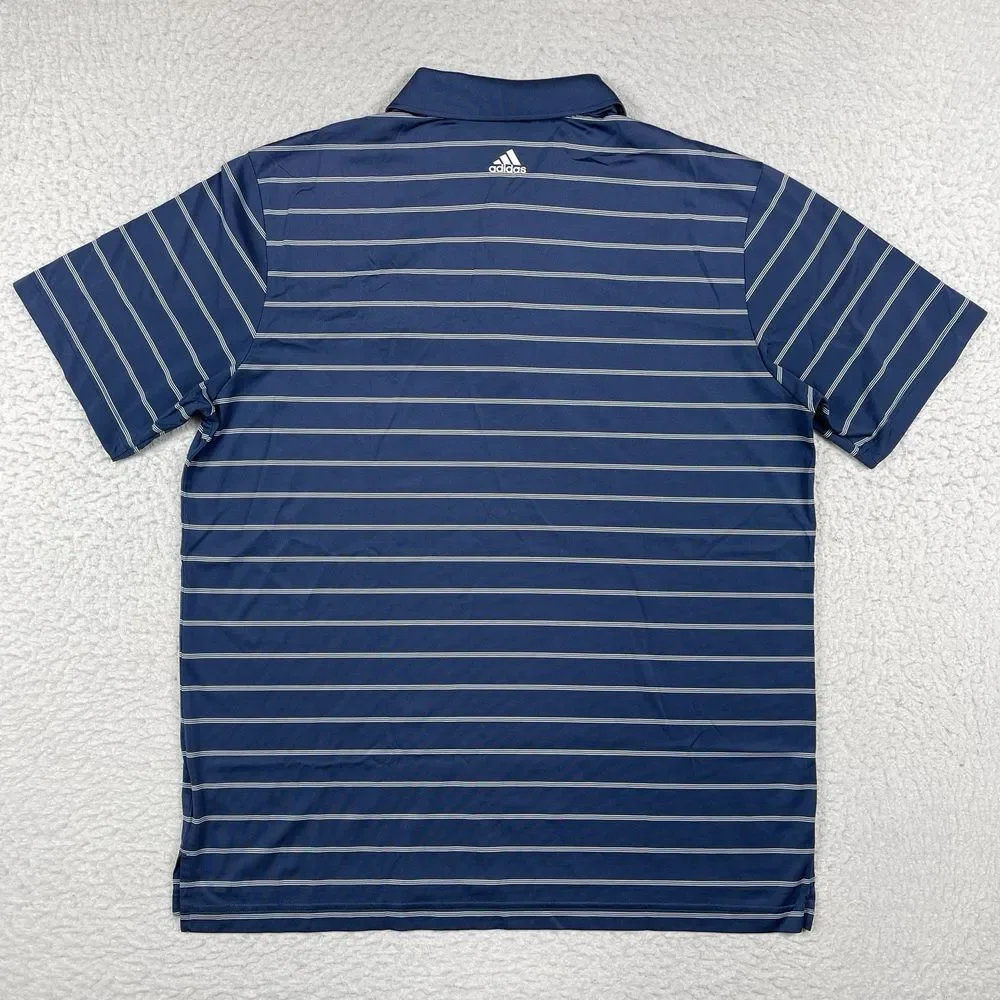 Adidas Polo Shirt Mens Large Navy Blue Striped Puremotion Long Bay Club Golf Top